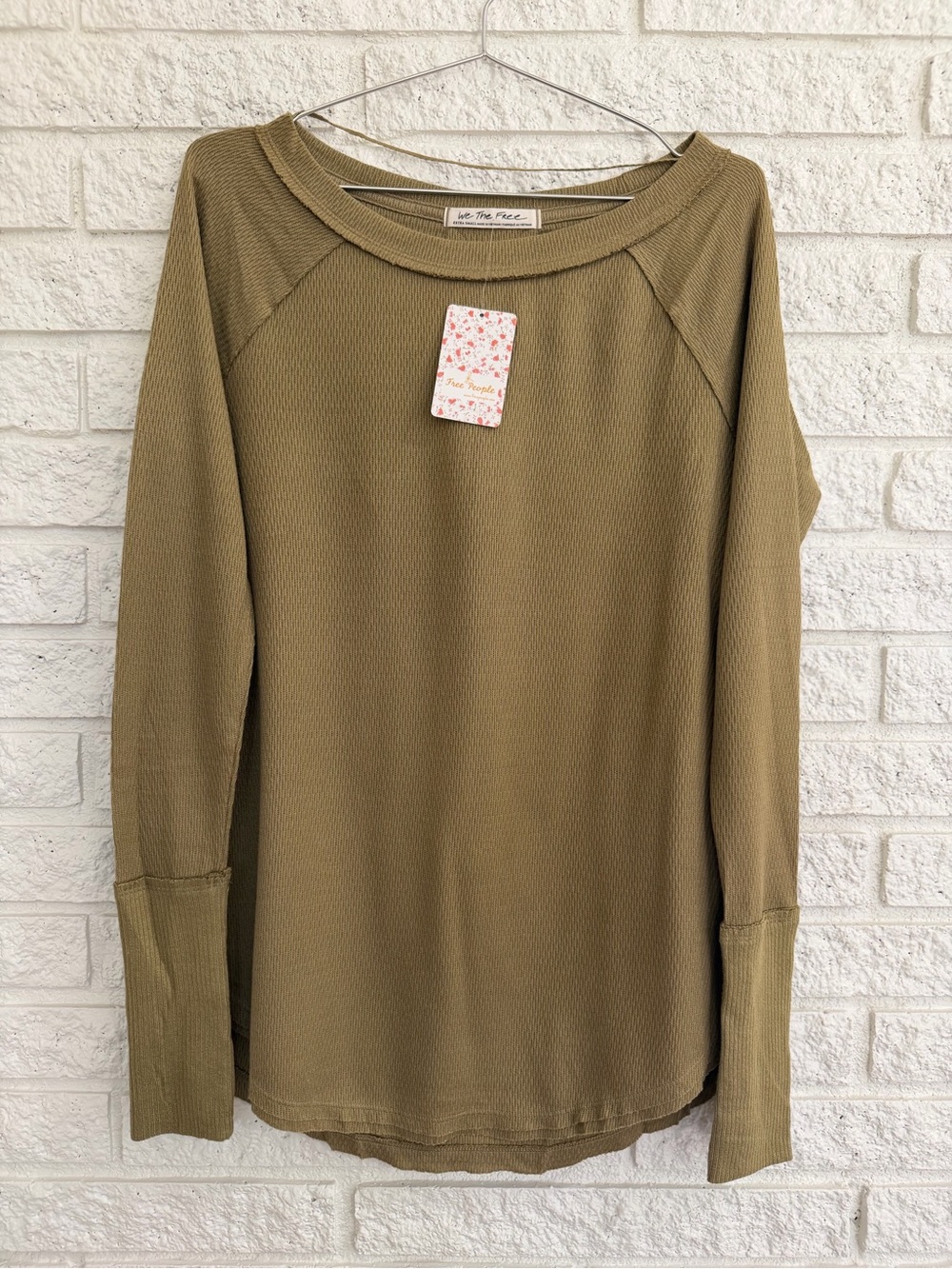 Free People Snowy Thermal olive waffle-knit long sleeve top
